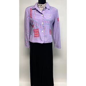 Vintage ALEX KEN Small P Embroidery Lilac Purple Jacket Art To Wear Artsy Boho